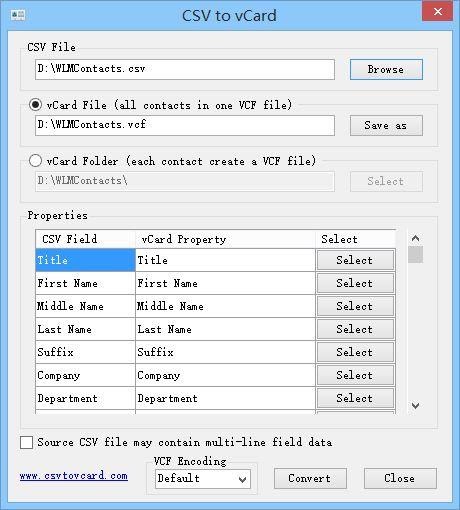 XLSX and XLS files to vCard VCF file