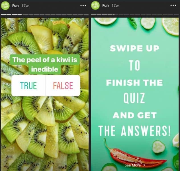HelloFresh USA created meal-related quizzes