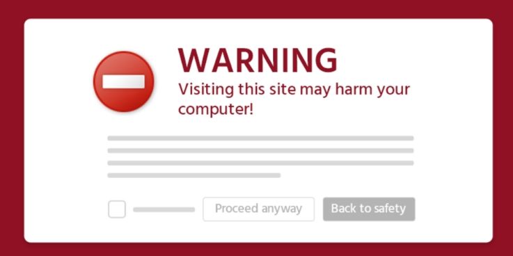 Google warning message: “This site may harm your computer”