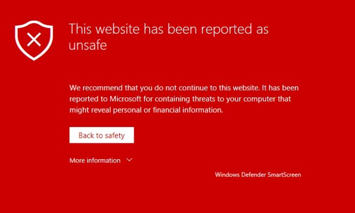 Google warning message: “The website has been reported unsafe”